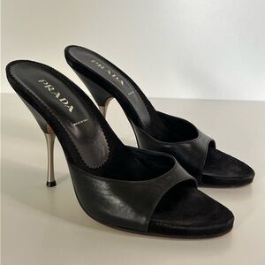 Prada Black Heeled Mules with Sleek Design
